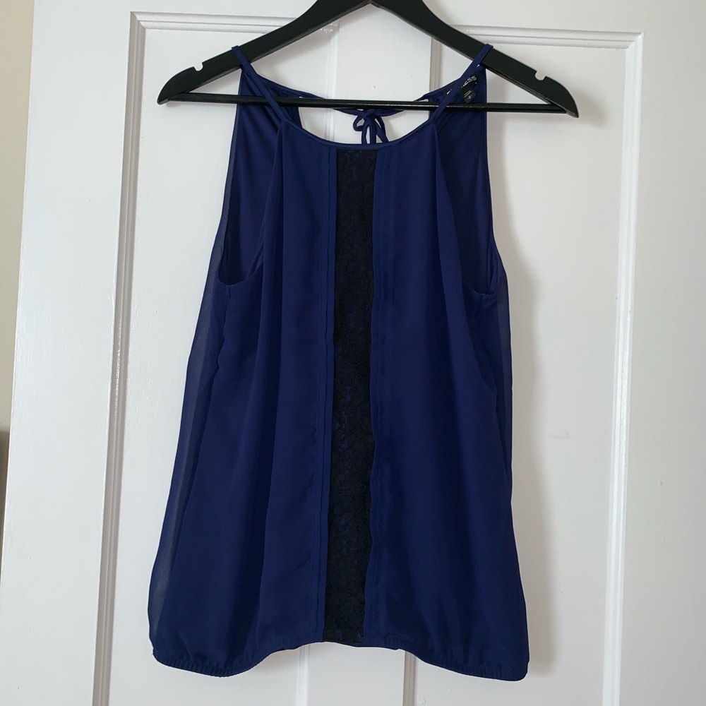 Small Navy Express Blouse Tank With Lace Detail